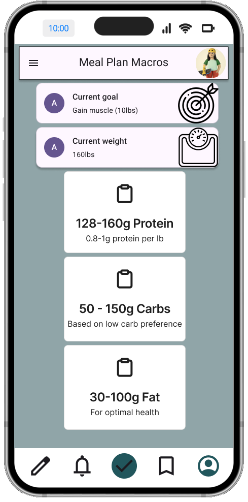 App screen 1 showing FitFresh bodyweight and goals information